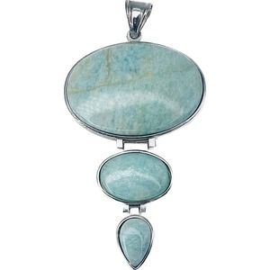 Green Amazonite Connected Pendant 3 Stone Silver Tone Cases Outline